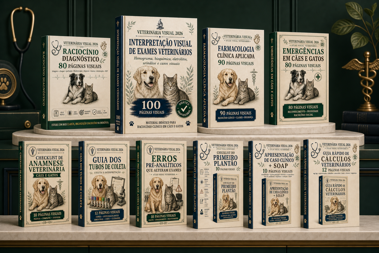 Kit Veterinária Visual completo com quatro atlas e seis guias práticos
